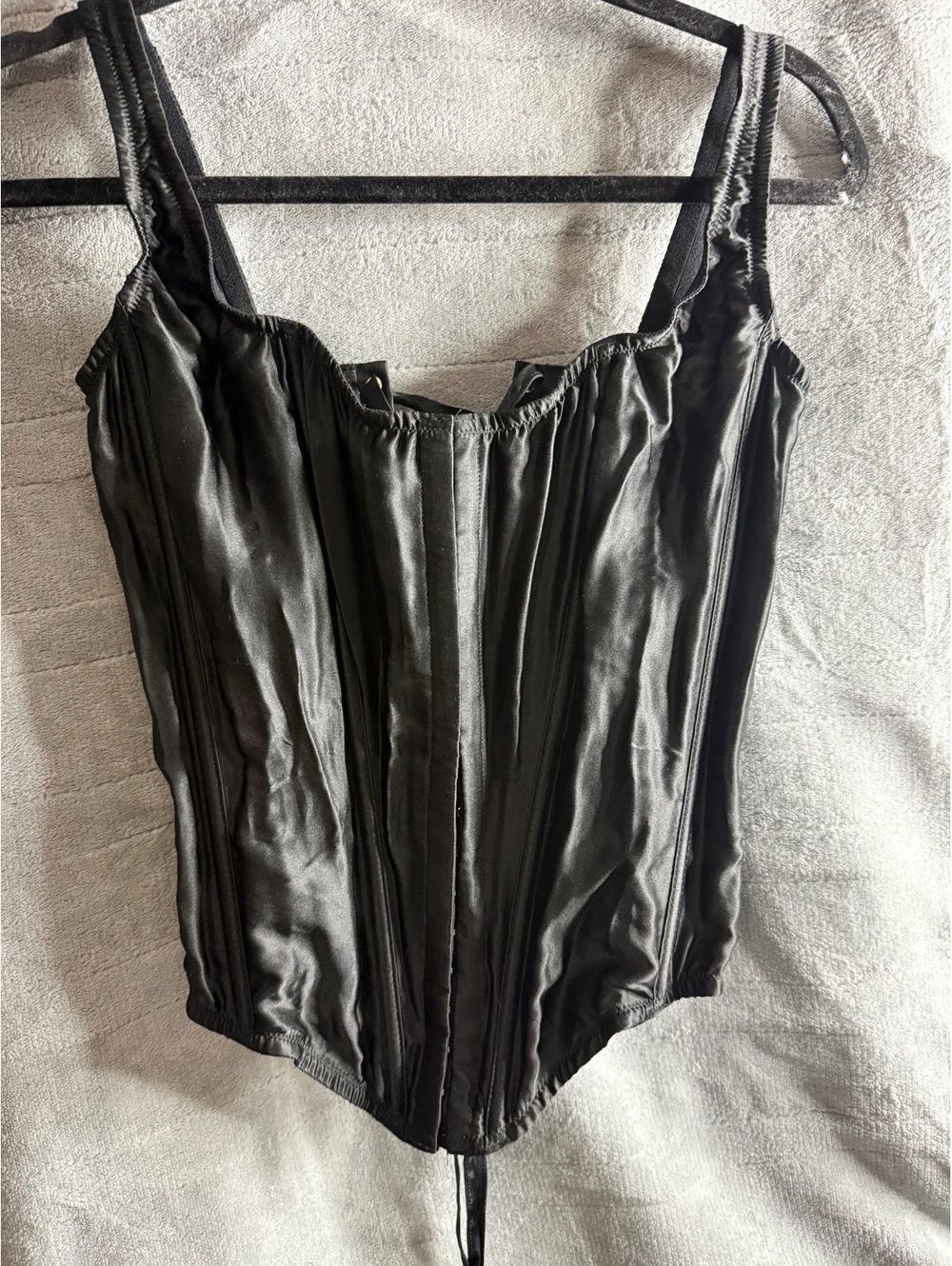 Victoria’s Secret Black Satin Lace Up Corset Bustier Top M-DD NWOT